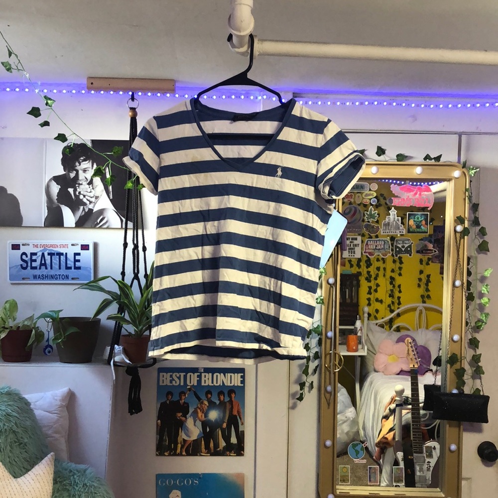 Ralph Lauren size small white and blue shirt